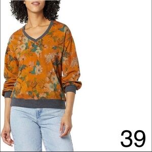 Johnny Was Floral V-Neck Sweater - Orange and Gray
